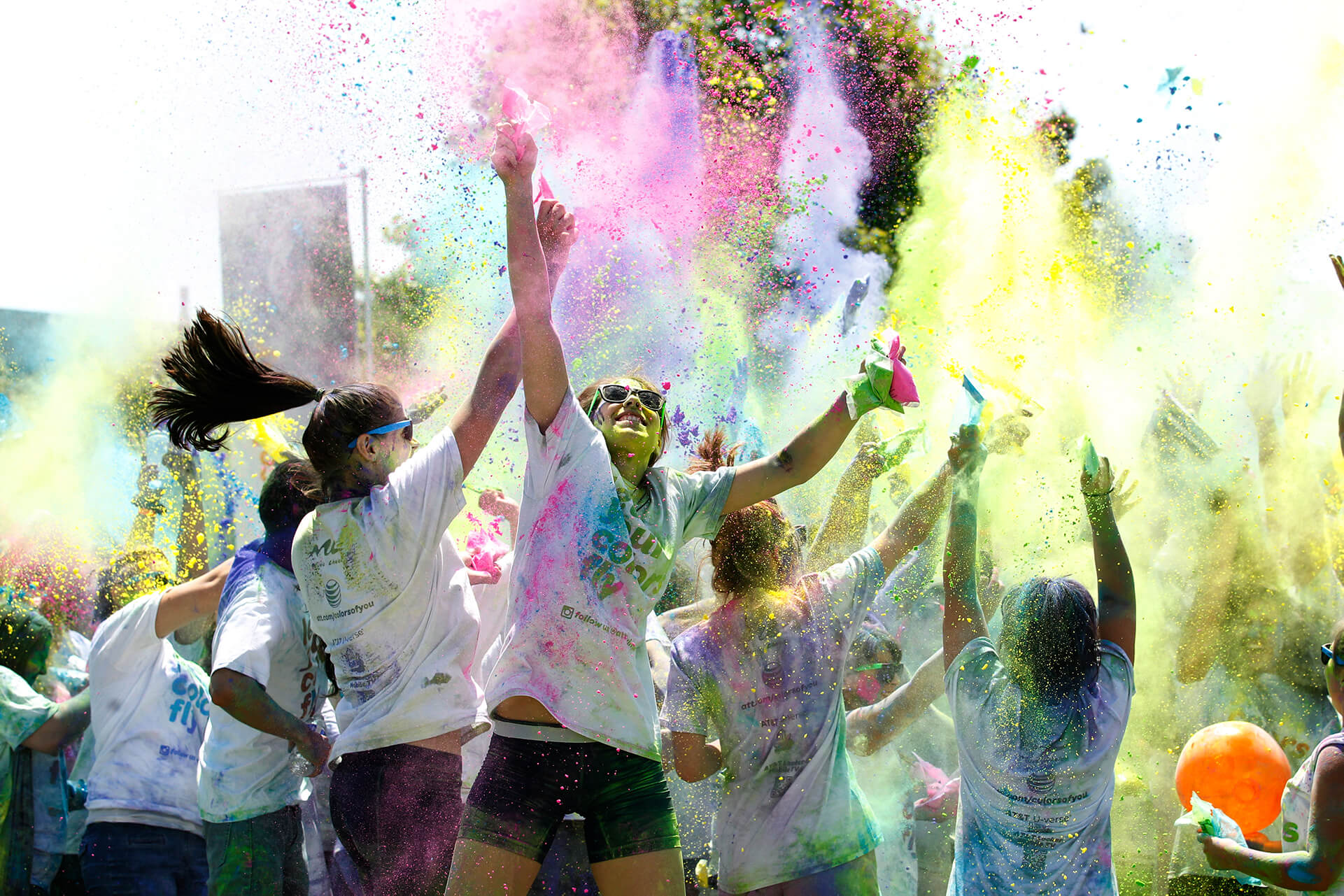 Students having fun at the chalk toss Photo